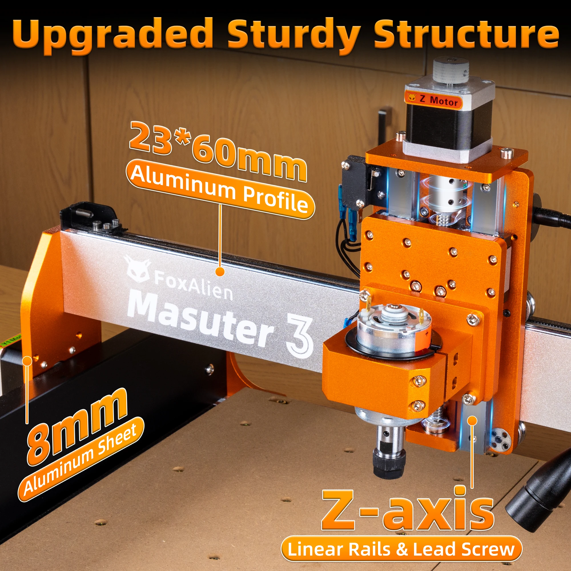 FoxAlien CNC Router Machine Masuter 3 with Steel Wheels, 3-Axis Engraving Milling Machine 15.75” x 15.75” x 3.74” Working Area f