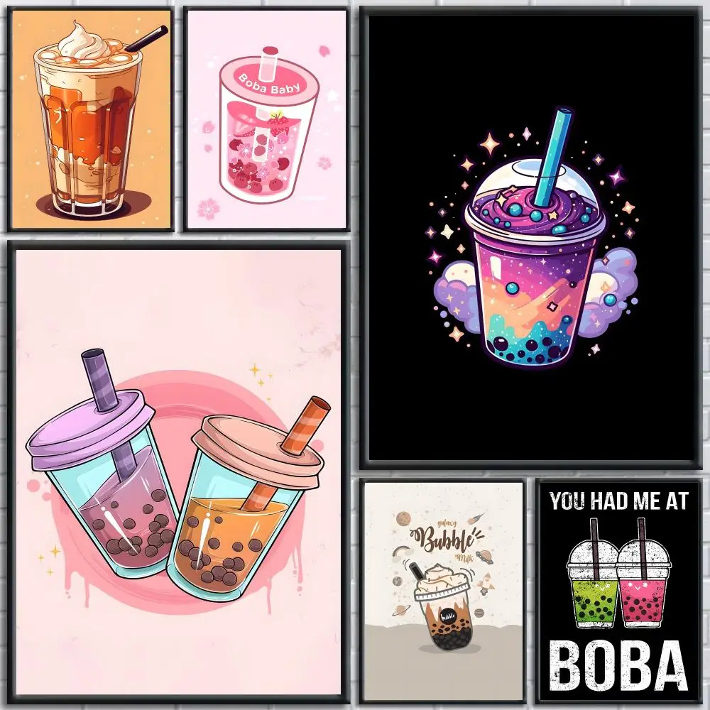 Cartoon Milk Tea Art Poster Painting Prints Wall Art Picture Film Room Home Bar Cafe Decor Home  Mural