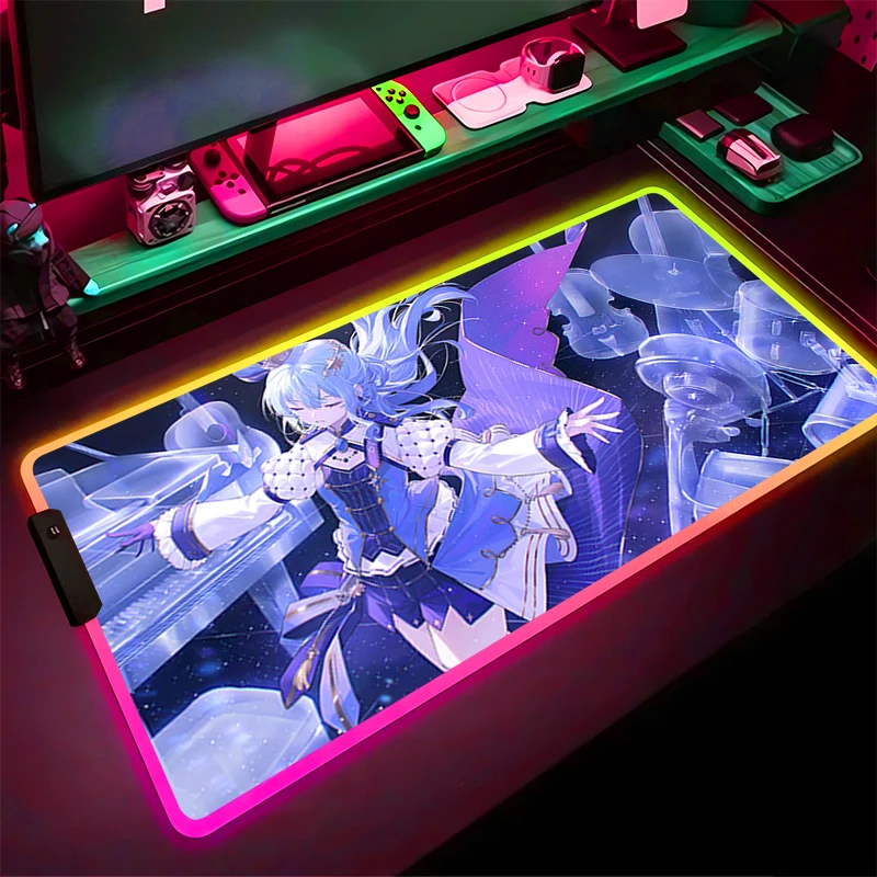 

RGB LED Mouse Pad H-hololive Hoshimachi Suisei PC Accessories Mousepad Gaming Mat HD Desk Mat Non Slip Extended Pad Keyboard Pad