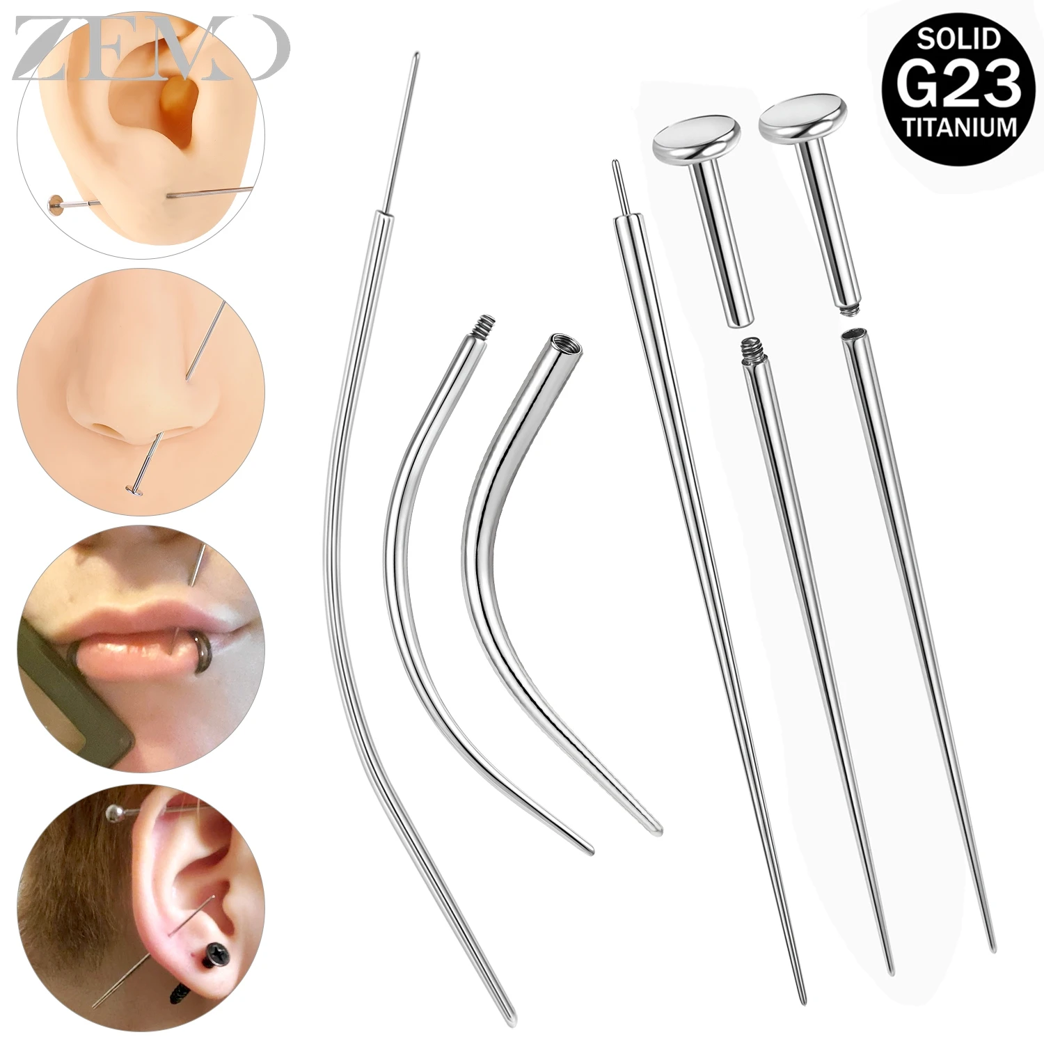 ZEMO 14/16/18/20G 1 STÜCK G23 Titanstahl Innengewinde Punktion Verbindungsstift Nadel Kegel Nase/Ohr/Navel/Lippenpiercings Werkzeug