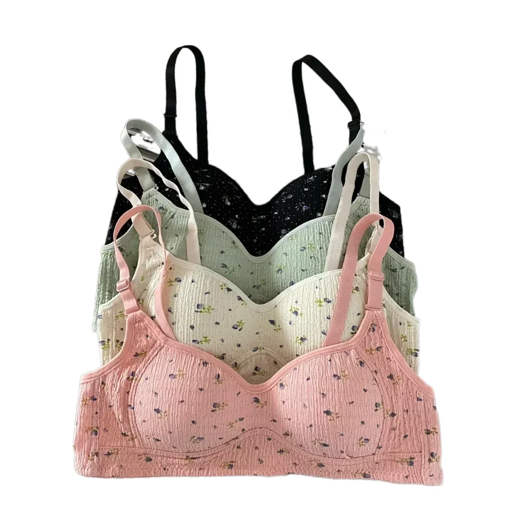 KUCLUT Sexy Floral Bra for Girls New Traceless Floral Print Seamless Underwear Breathable Sweet Breast Augmentation Bra Women