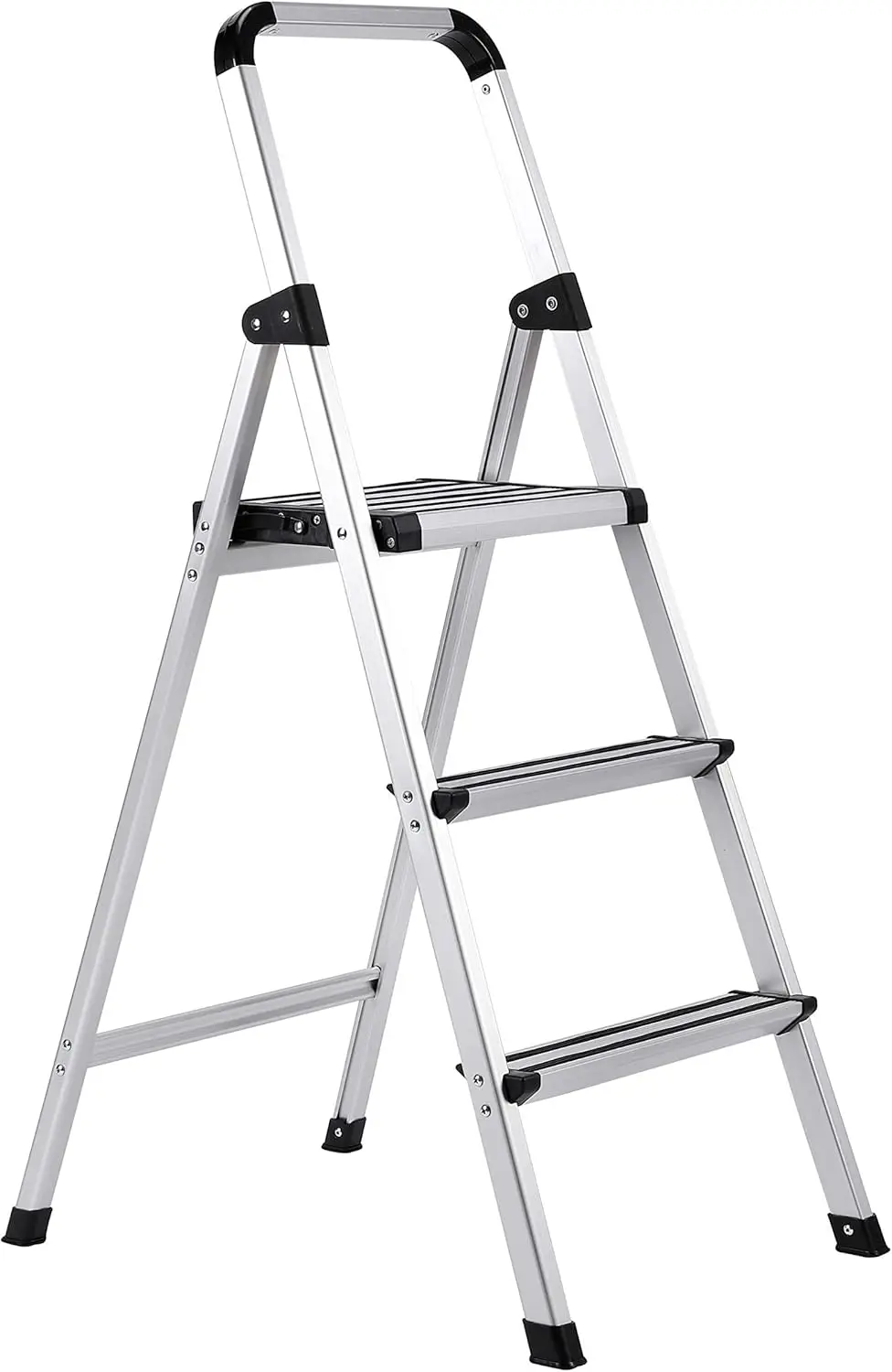 BIRDROCK HOME 3-Step Aluminum Step Ladder - Lightweight Foldable Stepladder with Wide Non-Slip Steps - Ideal for Kitchen, Pantry