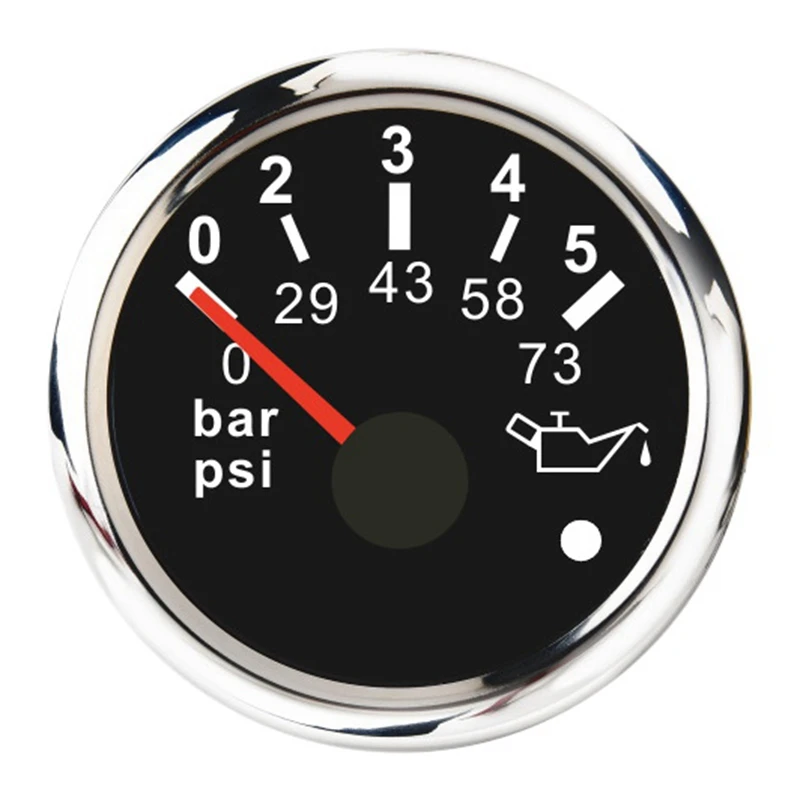 52mm Pointer Oil Pressure Gauge 0-5Bar 0-73Psi Oil Pressure Indicator Meter Waterproof Boat Car Gauges with Alarm Black