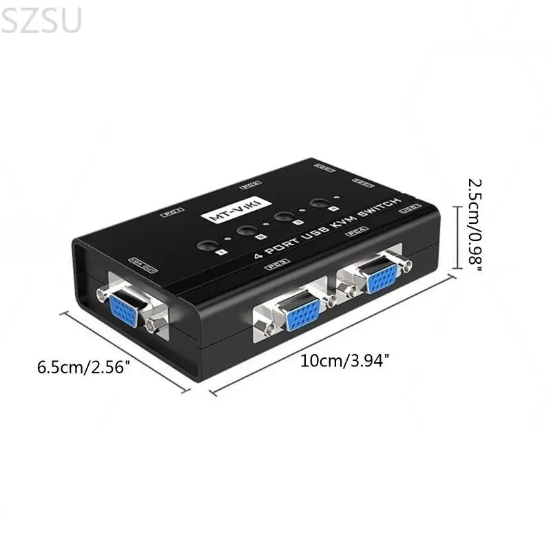 SZSU MT460KL 4 USB -порт KVM Переключатель 4 в 1 OUT KVM Box 4 Port VGA Adapter 1920x1440 10x6,5 см/3.94x2,56in