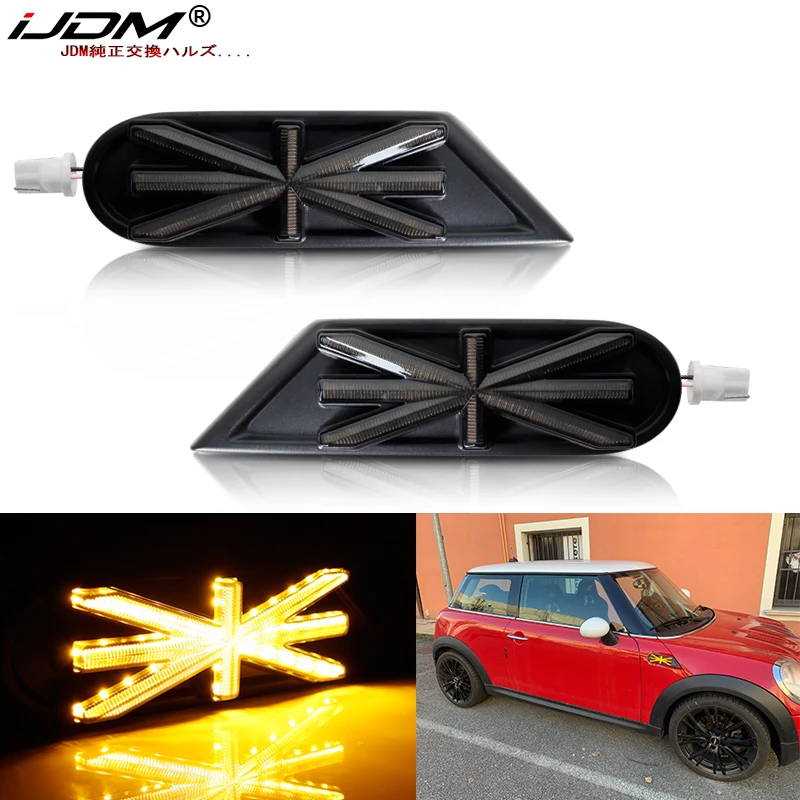 IJDM conjunto de luz de marcador lateral para MINI Cooper R55, R56, R57, R58, R59, intermitente secuencial dinámico LED ámbar