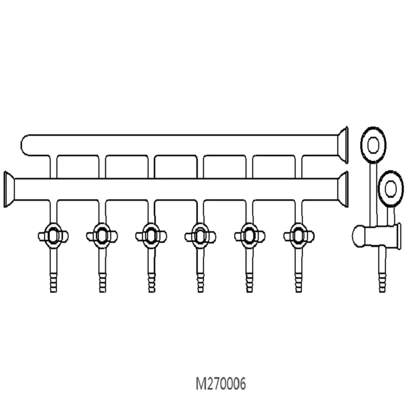 SYNTHWARE Vacuum gas distributor with double row pipes, MANIFOLD, DOUBLE,  HOLLOW GLASS STOPCOCKS, SPHERICAL JOINT, M27