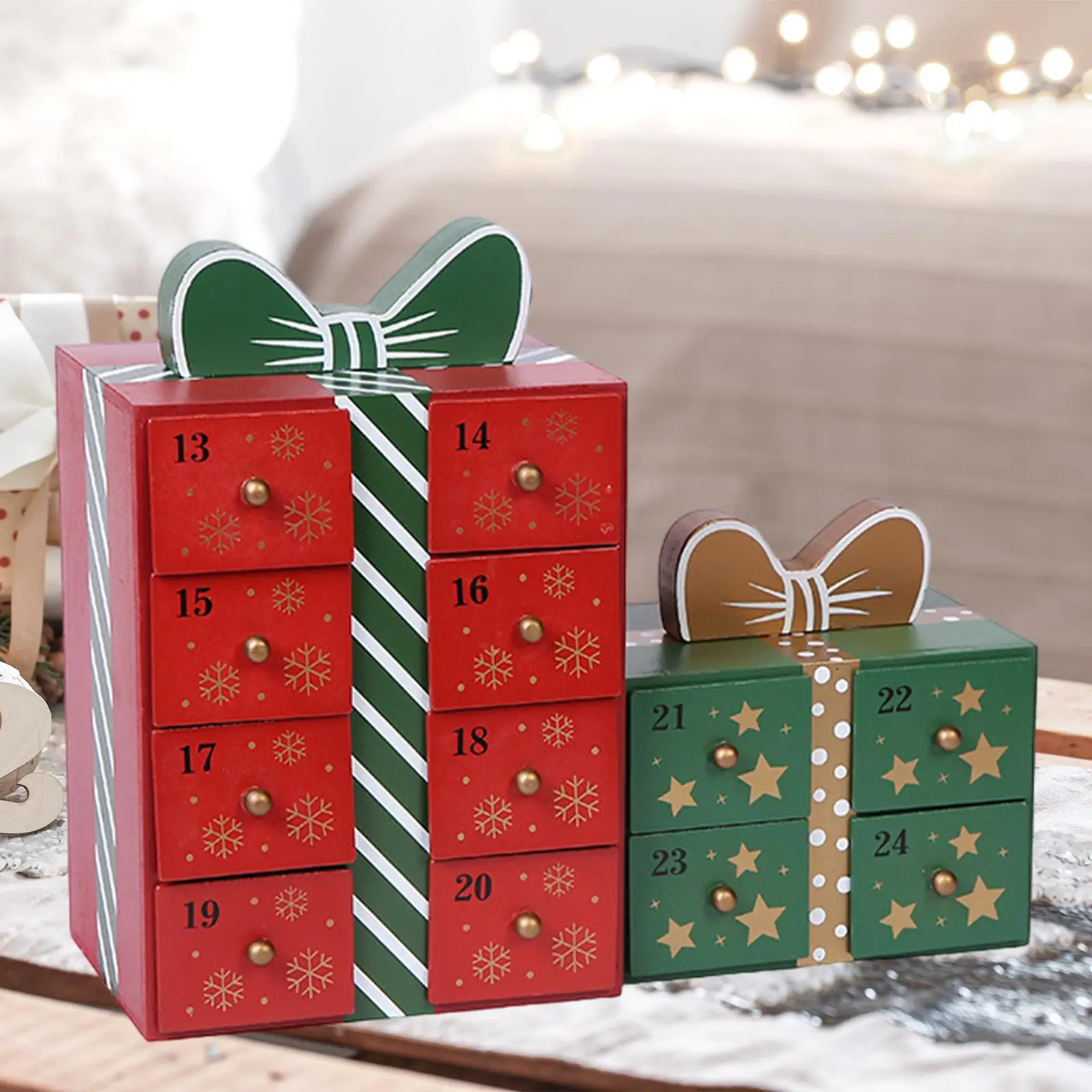 قطعة مركزية لتقويم القدوم الخشبي لعيد الميلاد مع أدراج تخزين لـ #3