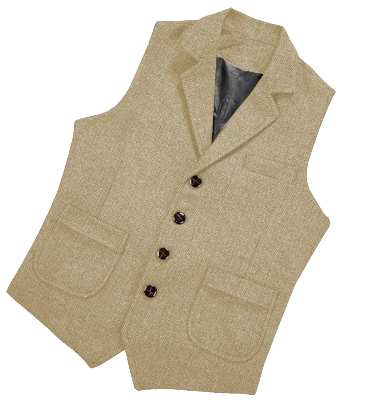 Mens Suit Vest Lapel V Neck Wool Herringbone Casual Formal Business Vest Waistcoat Groomman For Wedding Green/Burgundy/Brown