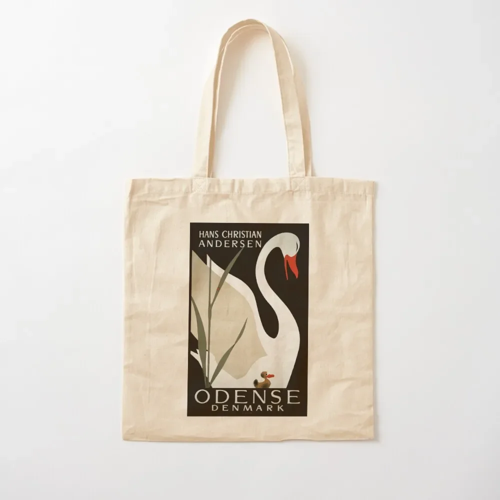 

Vintage Odense Denmark white swan travel advert Tote Bag great bag personalized tote reusable grocery bags Gift bag