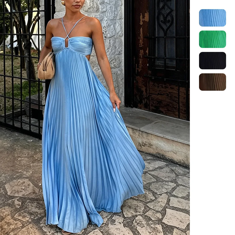 Women's Sweet And Erotogenic Strapless. Pleated Maxi Clothes Solid Color 8135 Summer Long Dress Sexy Luxury Bandage