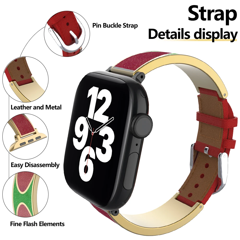 Apple Watch Universal Band Leather Pin Buckle Metal Pop Style Art for Apple 38/40/41mm 42/44/45mm iWatch Ultra Series 4 5 6 SE10