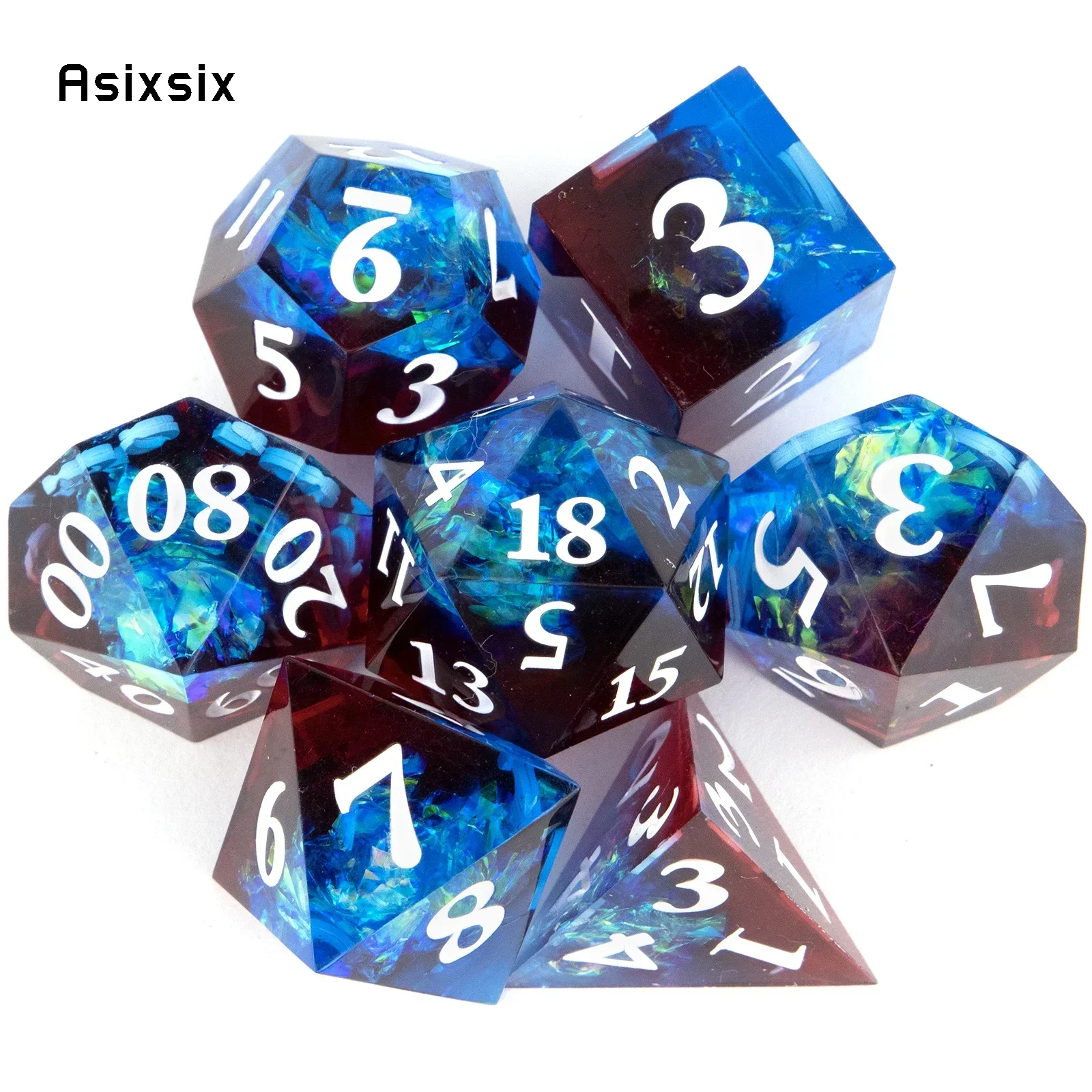 

7 Pcs Blue Red Resin White Number Sharp Edge Dice Polyhedral Dice Suitable For Role-Playing Dice PropBoard Game