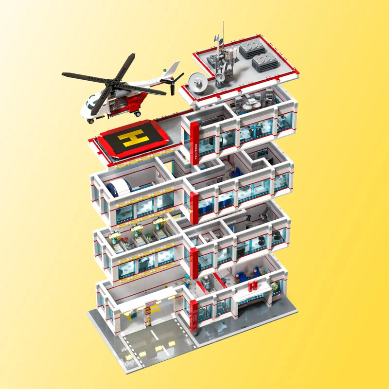 City Street View Moc Building Blocks General Hospital Modular Building Model Technology Bricks DIY Construstion Assembly ToyGift