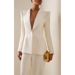 Elegant White Single Botton Women Pants Set New Female Two Pieces(Blazer+Trousers) conjuntos femininos elegantes