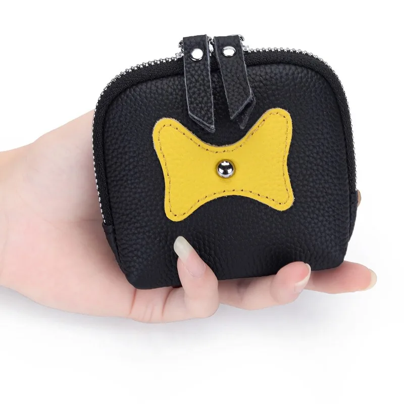 

Genuine Leather Mini Coin Purse, Bow Decor Square Zipper Organizer Pouch, Small Storage Bag for Coins, AirPods, ID, Credit Cards