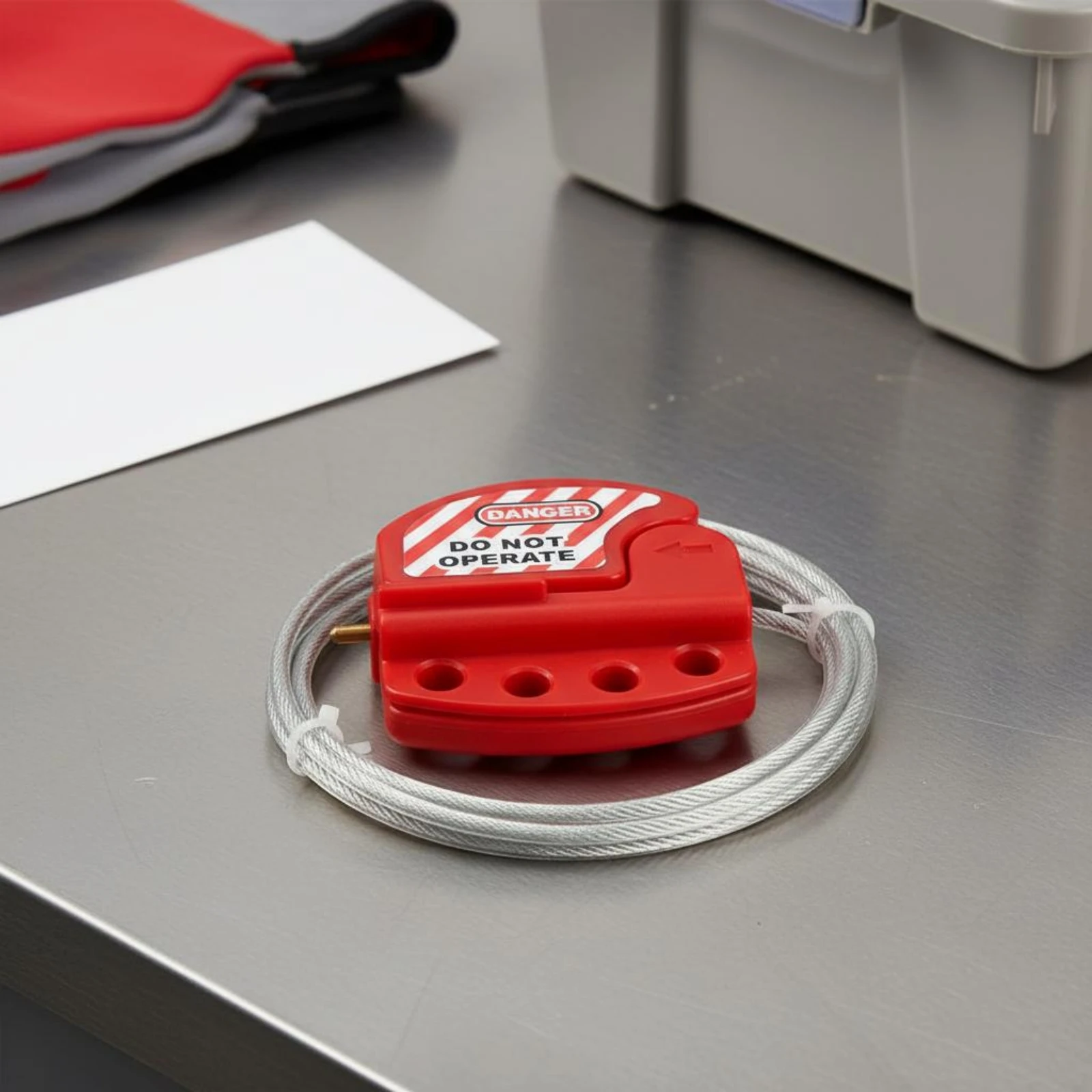 Picture 4: Adjustable Steel Cable Lock Red Lockout Tagout Cable Lock Industrial Striped