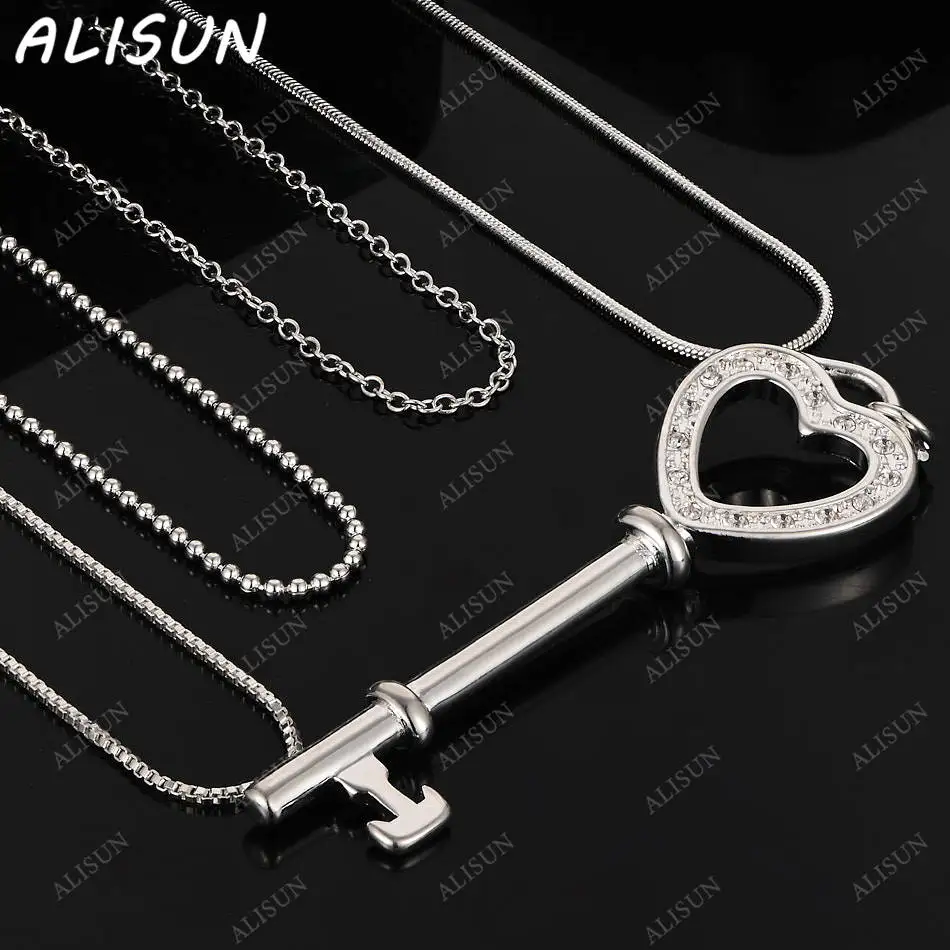 

ALISUN 40-75cm 925 Sterling Silver Zircons Key Pendant Necklace For Women Charm Trend Birthday Gifts Fashion Party Fine Jewelry