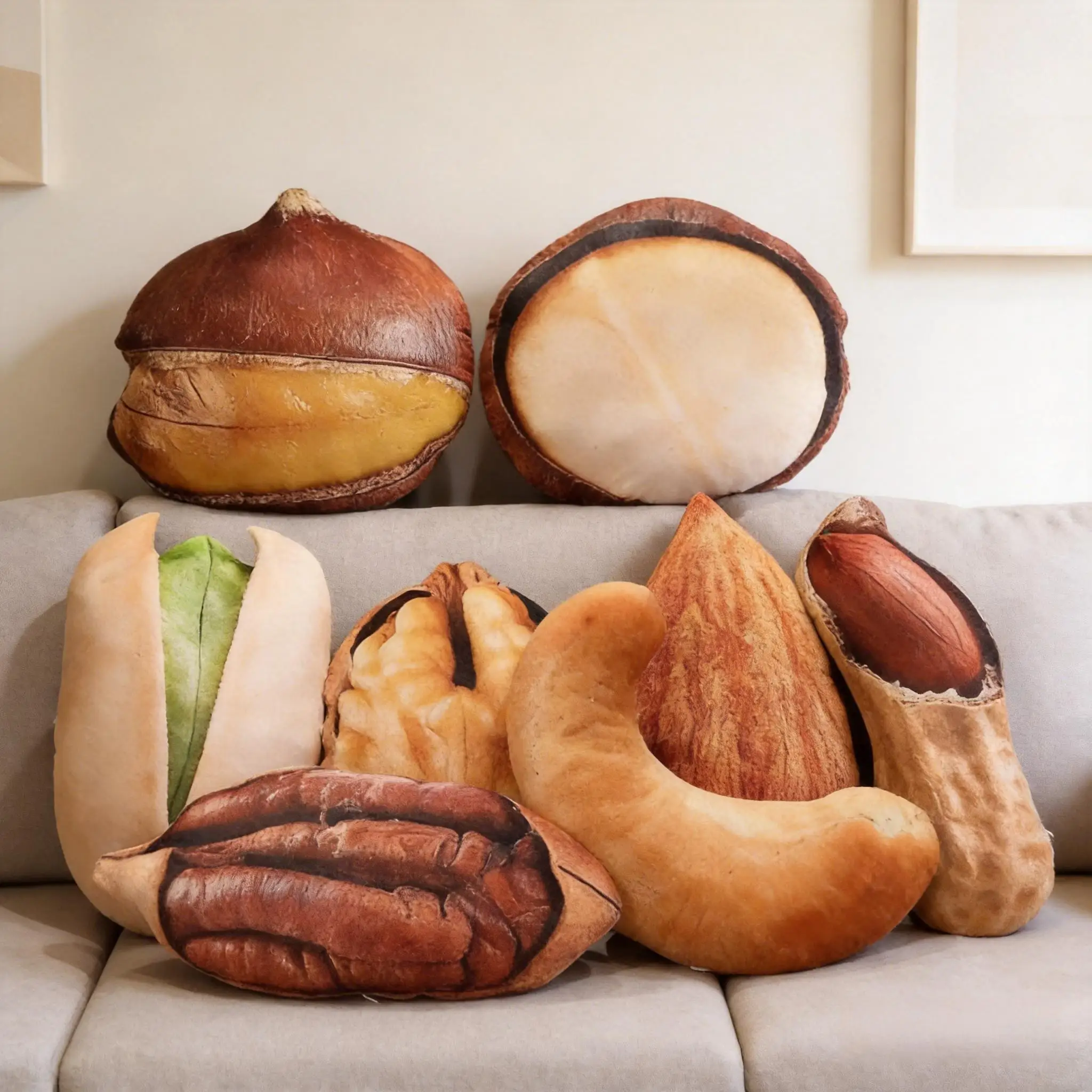Cute Simulation Nut Plush Toy Cushion Soft Stuffed Snack Pillow Cashew Chestnut Peanut Kids Boys Girls Birthday Home Decor Gift