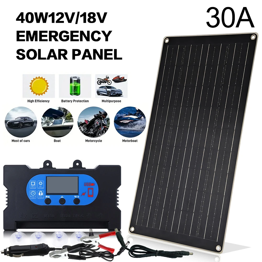 40W Monocrystalline Solar Panel with Complete Accessory Kit and Controller for Streamlined Installation and Use Outdoors