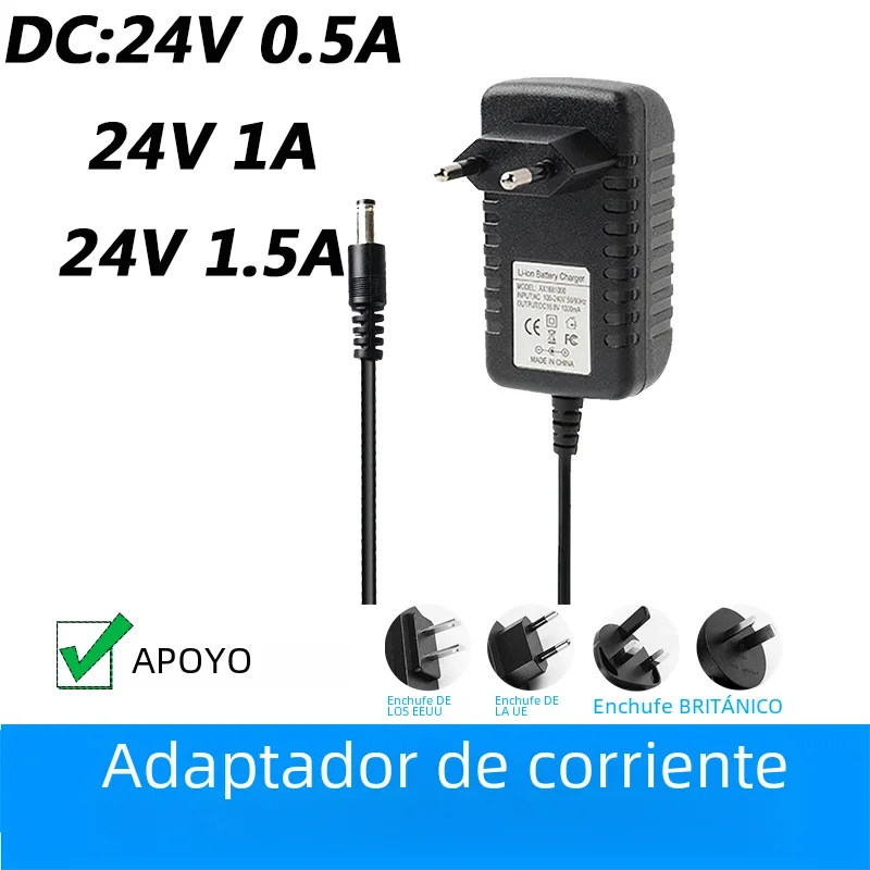 Cargador de TV 24V 1500ma 24V 1A 24V 0.5A, fuente 24 1.5a,vadaptador de corriente de DVD móvil, cable de alimentación de 5,5x2,1