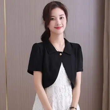 女士短袖網紗紐扣修身簡約純色復古新款中國風時尚透氣防曬速乾西裝外套 10 最佳銷售 短版西裝外套 - №7