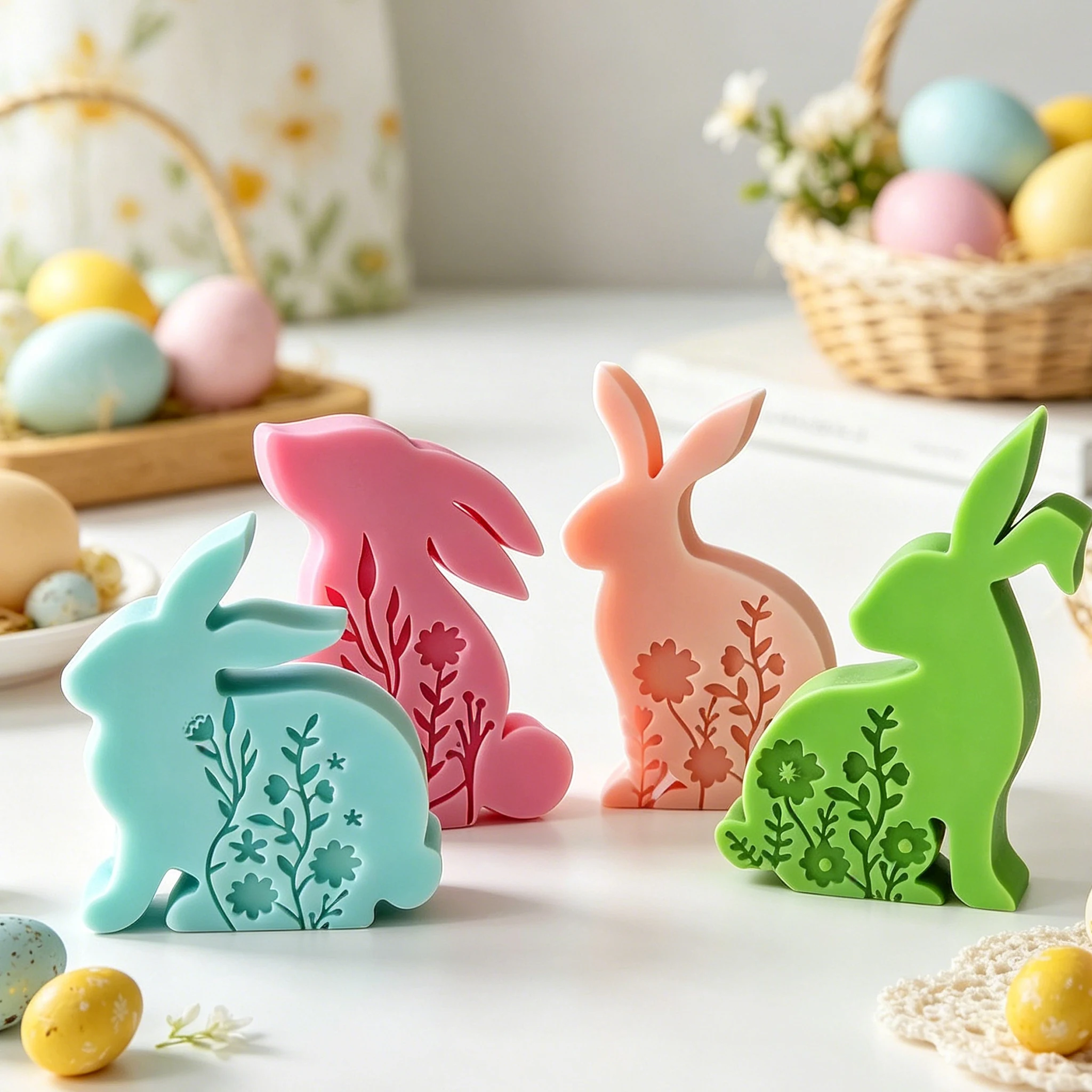 Easter Bunny Aroma Candle Silicone Mold DIY Embossed Flower Rabbit Candle Silicone Mold Handmade Gifts for Easter