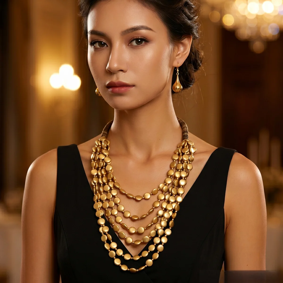 Women'S Accessories Trends 2026 - ชุดสร้อยคอและต่างหูประดับลูกปัดทำมือจากแผ่นไม้ทรงกลมหลายชั้น ดีไซน์ทันสมัยปี 2026 สำหรับผู้หญิง เหมาะสำหรับงานปาร์ตี้ วันหยุดพักผ่อนริมชายหาด