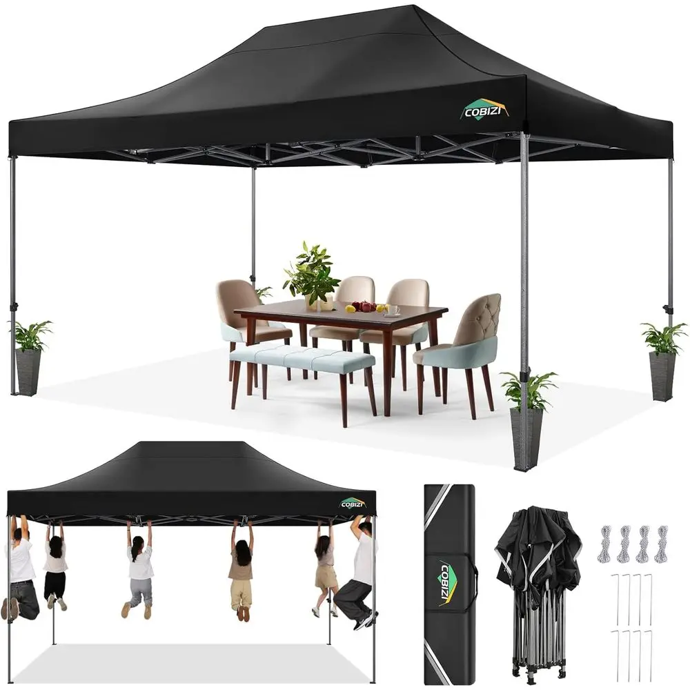 

Durable 10x15 Outdoor T-Shaped Party Tent, Waterproof and Wind-Resistant Gazebo for All-Season Events with Carry Bag, Black
