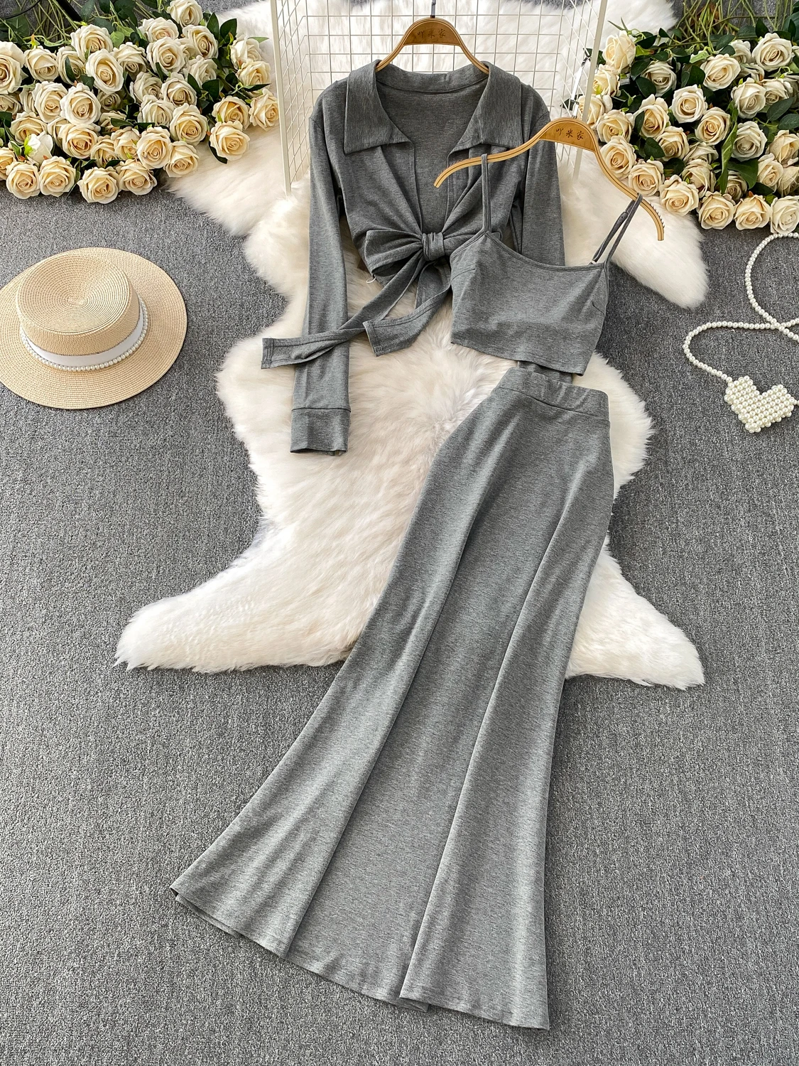 التخسيس المرأة ort Svel Jaet مربوط + حزام أعلى + ارتفاع الخصر Fi الذيل تنورة Faion مجموعة الخريف #1