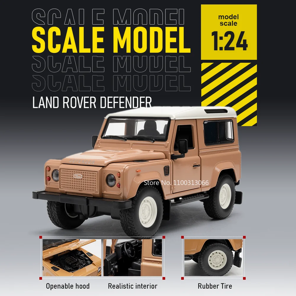 

1:24 Land Rover Defender Toys Alloy Cars Diecast Models Doors Opened Shock Absorption Front Wheel Steering Vehices Festival Gift