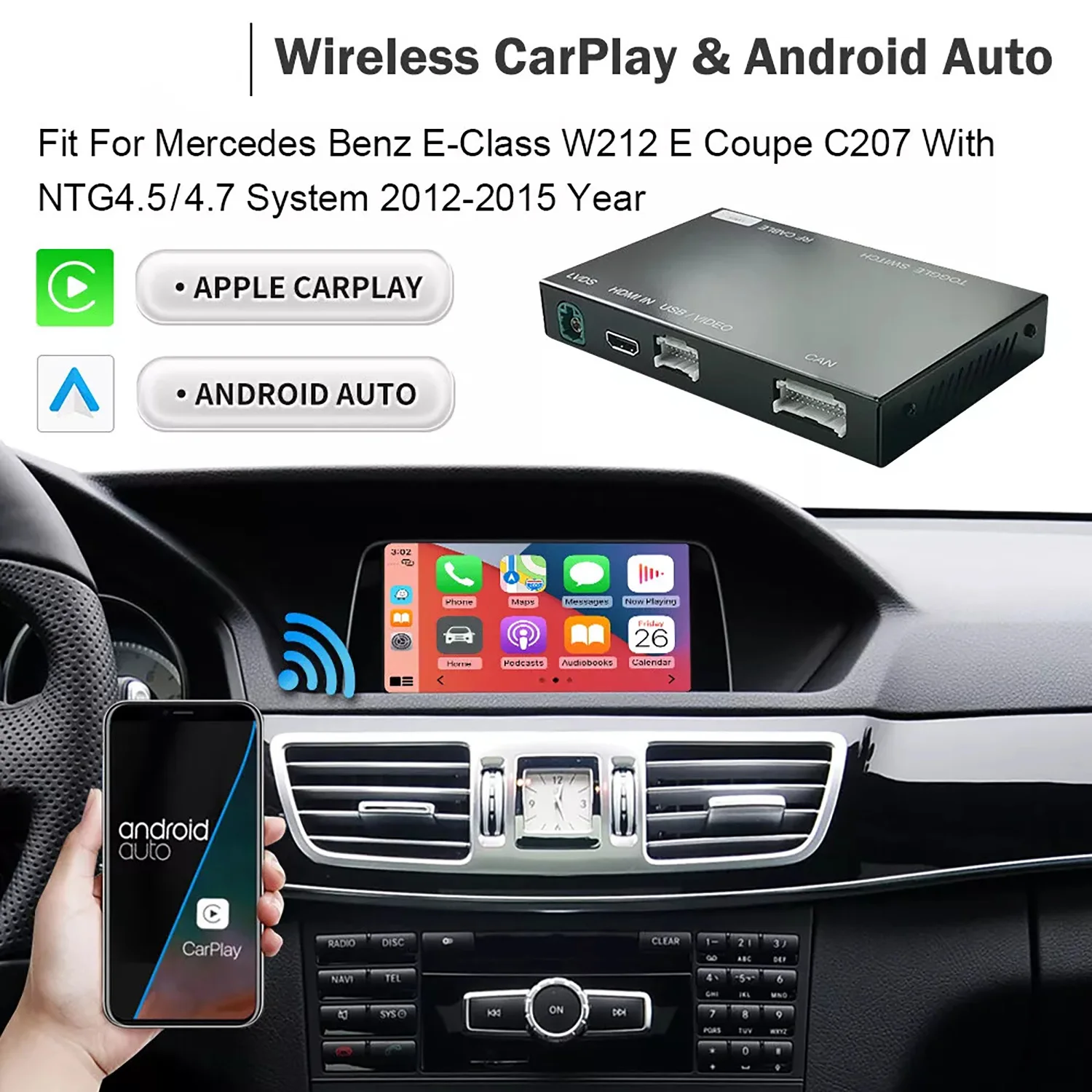 

Wireless CarPlay Android Auto Interface For Mercedes Benz E CLA GLA CLS 2012-2015 W212 C207 X204 NTG4.5 NTG4.7 Car Accessories