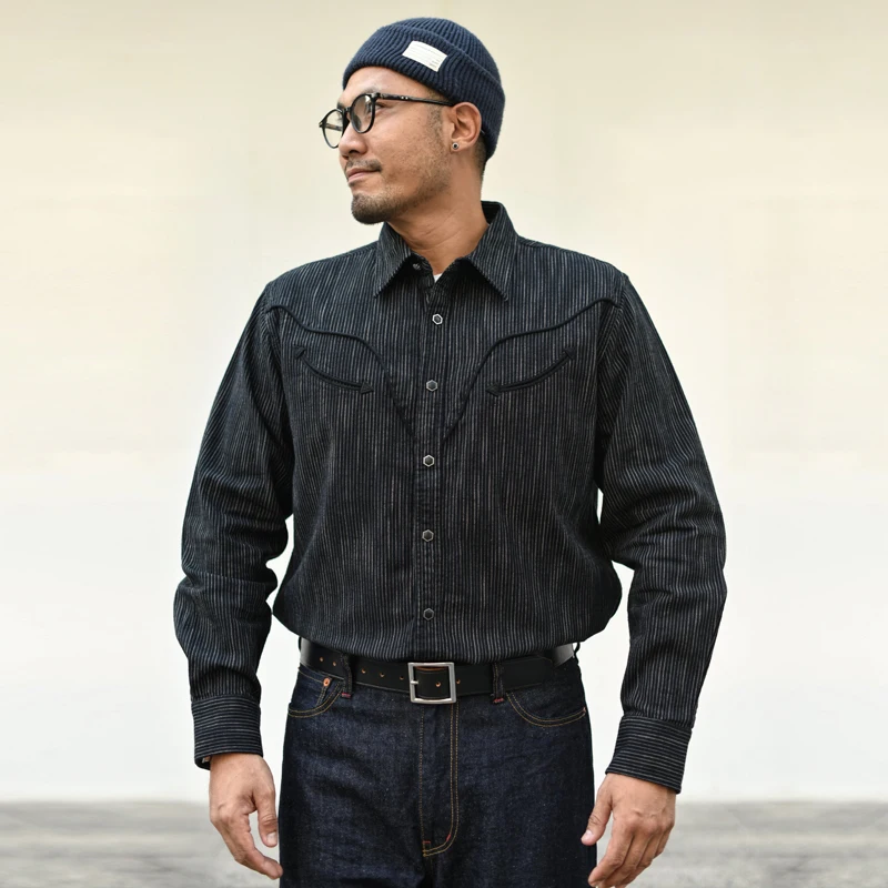 

Мужская повседневная одежда в полоску Western Sle Long Sve в полоску irt Bla в полоску, осень-зима, американский хаки, дышащий свободный крой в стиле ретро, хлопок