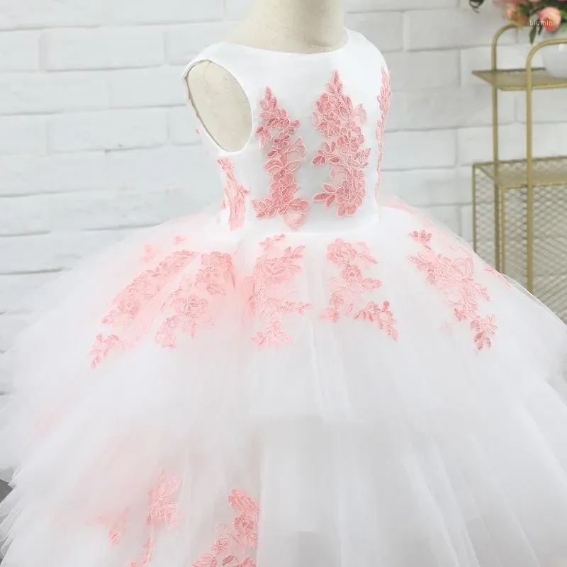 Vestido blanco de flores para niña, traje elegante de tul para fiesta de primera comunión y graduación, 2023