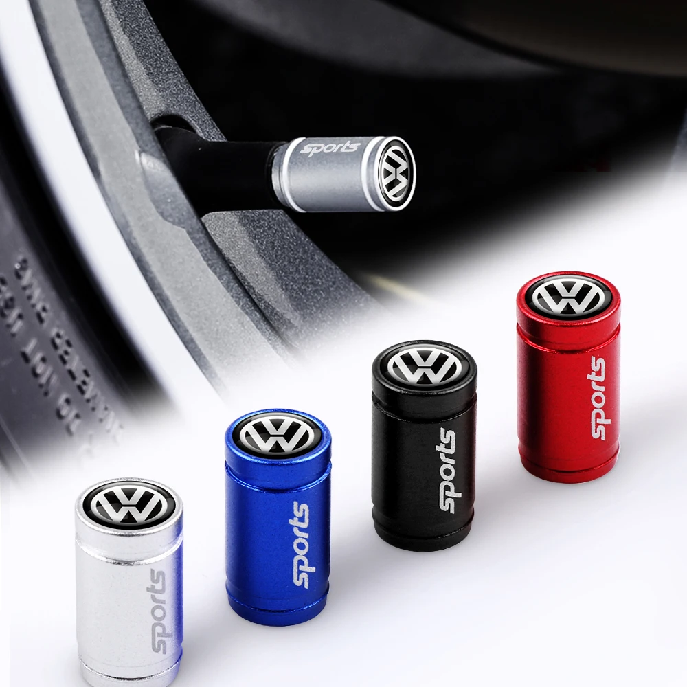 4Pcs Car Sports Logo 3D Aluminium Alloy Wheel Tire Valve Cap Bolt-In For Volkswagen VW GTI R Golf Polo Tiguan Blue Passat Lavida