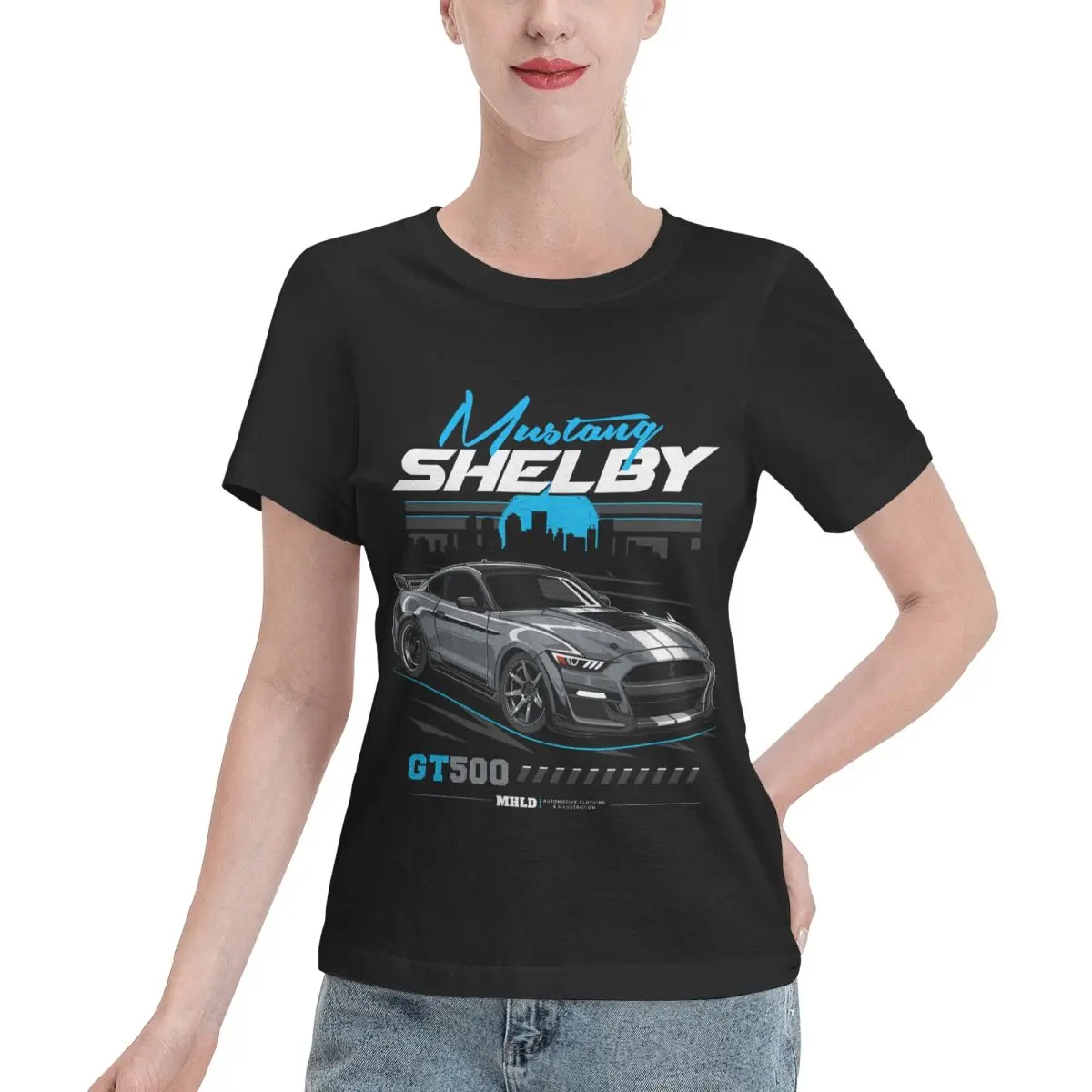 Summer Staple Shelby GT500 Car Drawing Women's T-shirt Solid Color Loungewear Top