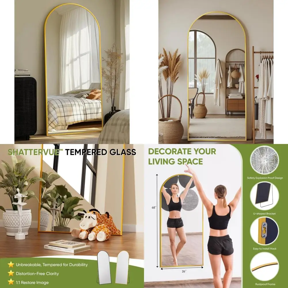 

Arched Style 68x26 Full-Length Standing Mirror with Stand for Bedroom, Living Room, Gym, Dorm - Shatterproof and Space-Saving