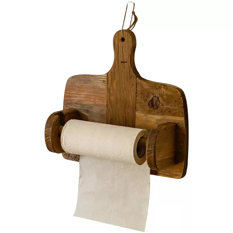 Solid wood retro roll paper holder creative decoration storage board kitchen cloth tissue hanging rack