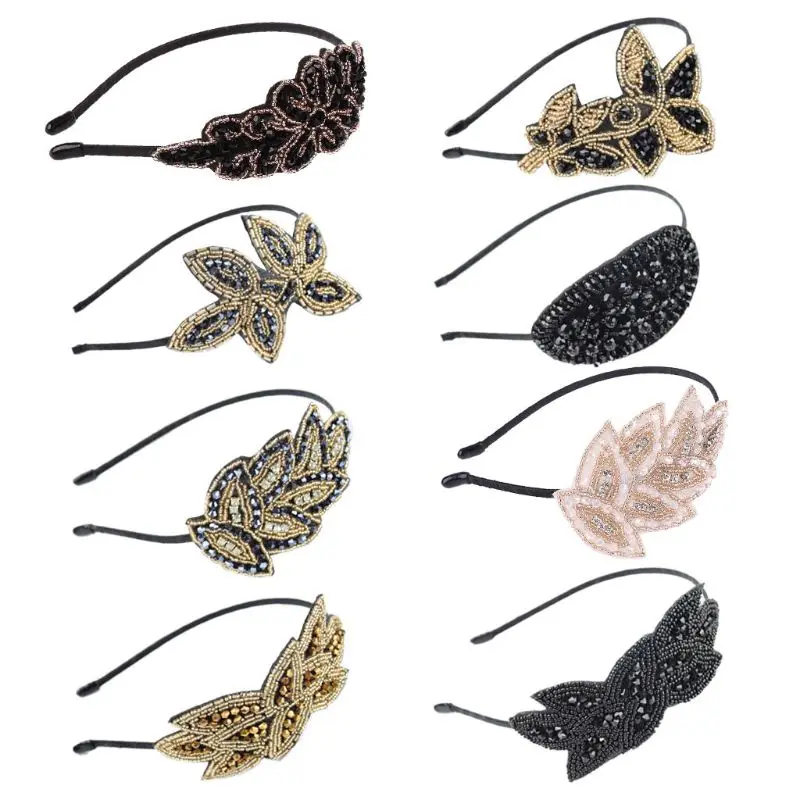 Ladies Girl Vintage 1920s Inspired Metal Alloy Headband Beaded Flapper Faux Crys