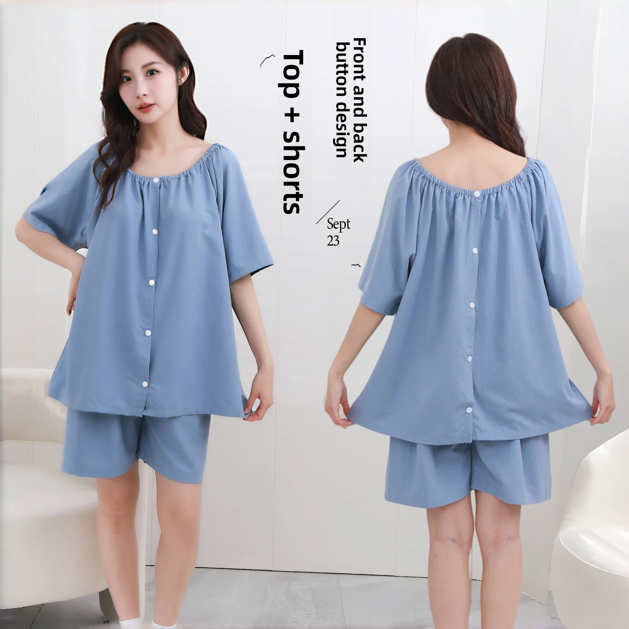 Summer Beauty Salon Health Steam Suit Short Sleeve Therapy Clothes Open Cardigan Back Treatment Acupuncture Massage Robe
