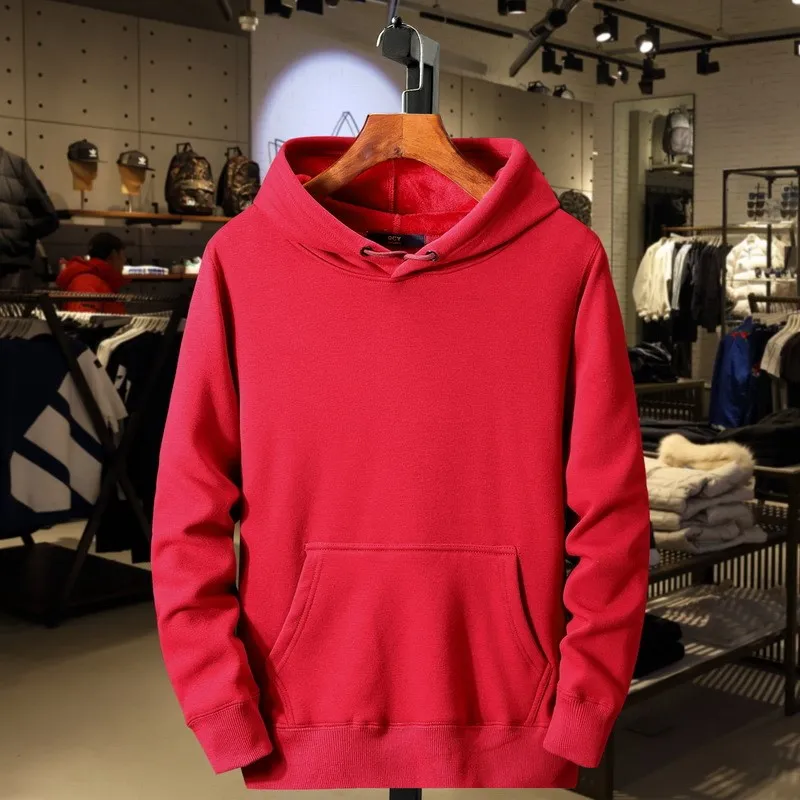 

2024 New Men's Hoodie Pure Color Fce Lined Overhead Autumn Winter Thermal Trendy Blank Hoodie Printed Text Logo Design