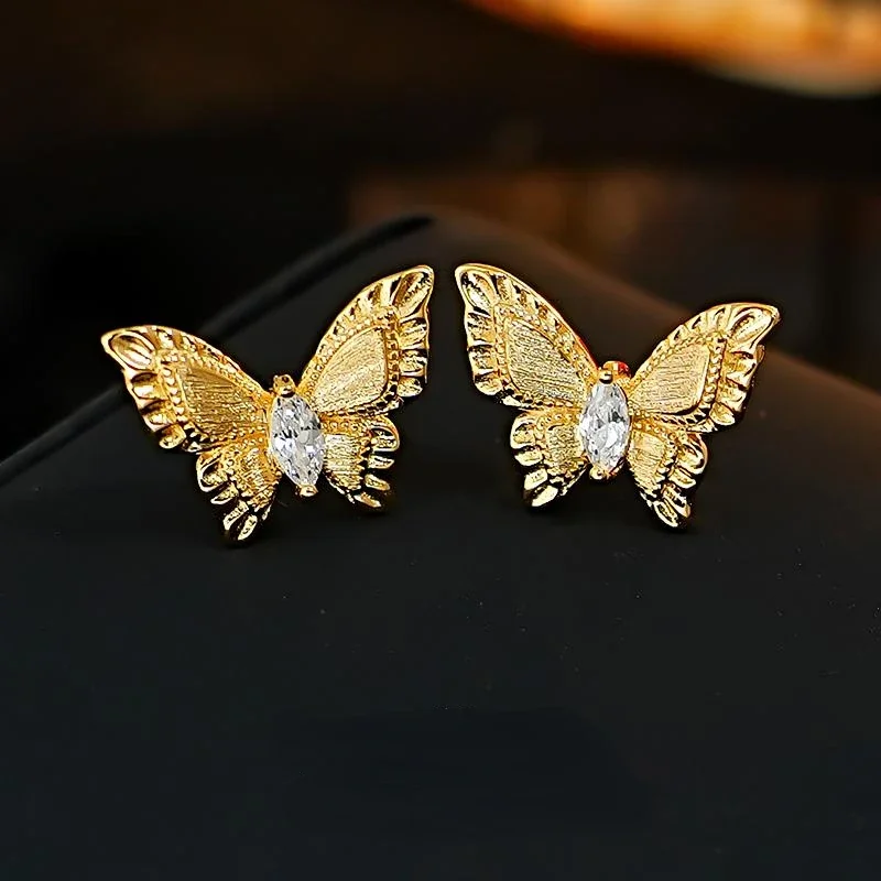 NEW Metal brushed dreamy butterfly 925 silver ear nail, high-end feel, horse eye, niche temperament, versatile