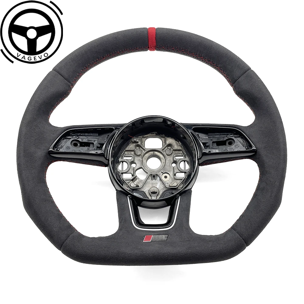 

Full Alcantara Leather Steering Wheel For Audi A3 8Y Red Stitching Leather Flat Bottomed Steering Wheel With Red Logo