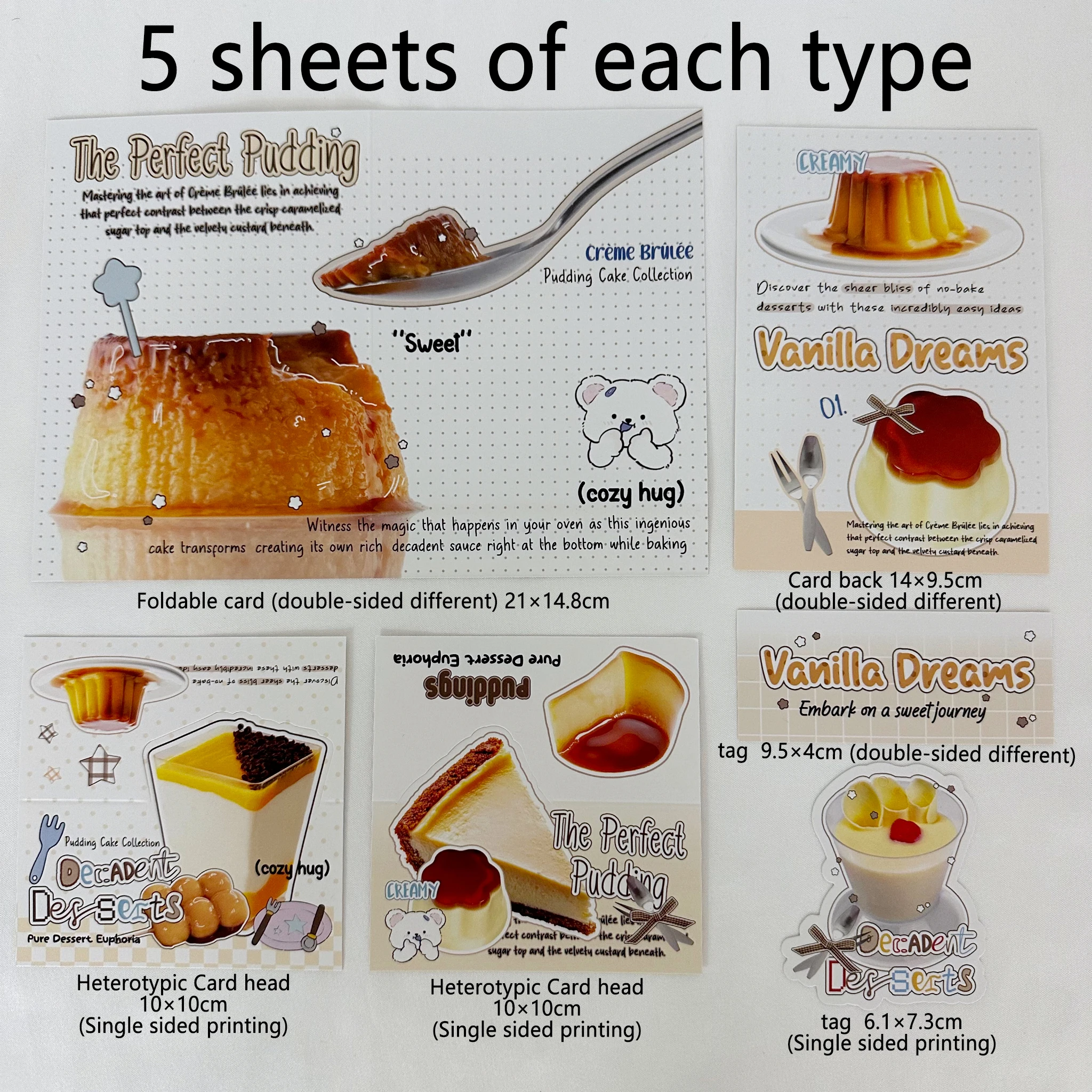 30pcs Creative Cards Set - Caramel Pudding Design - DIY Packaging Decorating Idol Card, Birthday Gift - Greeting Cards, Foldable
