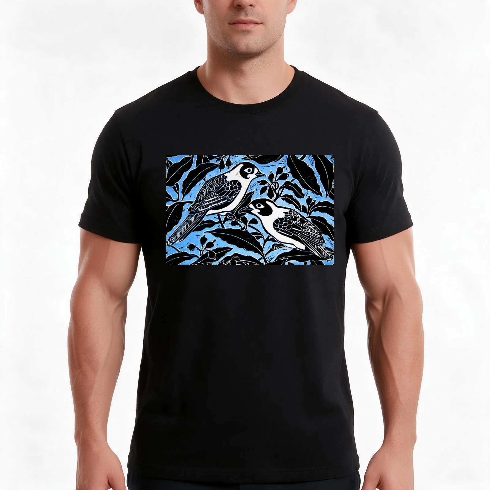 blue birds T-Shirt, Summer Casual Cotton Tee, Oversized Streetwear Tops, Vintage Graphic Print, Loose Fit Short Sleeve