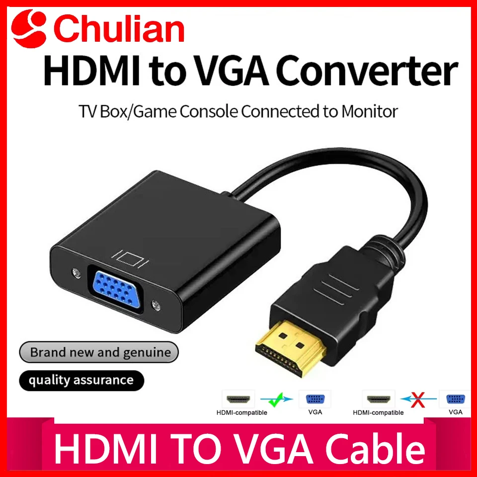 Adaptador HDMI Macho a HDTV VGA Hembra de Alta Velocidad, Conversor 1080P 60Hz, Cable de Video HDMI Scaler para Computadora Portátil
