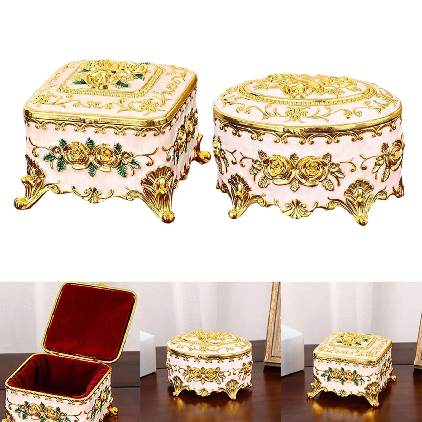 Vintage Jewelry Box Ornate Decorative Metal Crafts European Style Storage Box Treasure Chest Ring Necklace Small Gift Box