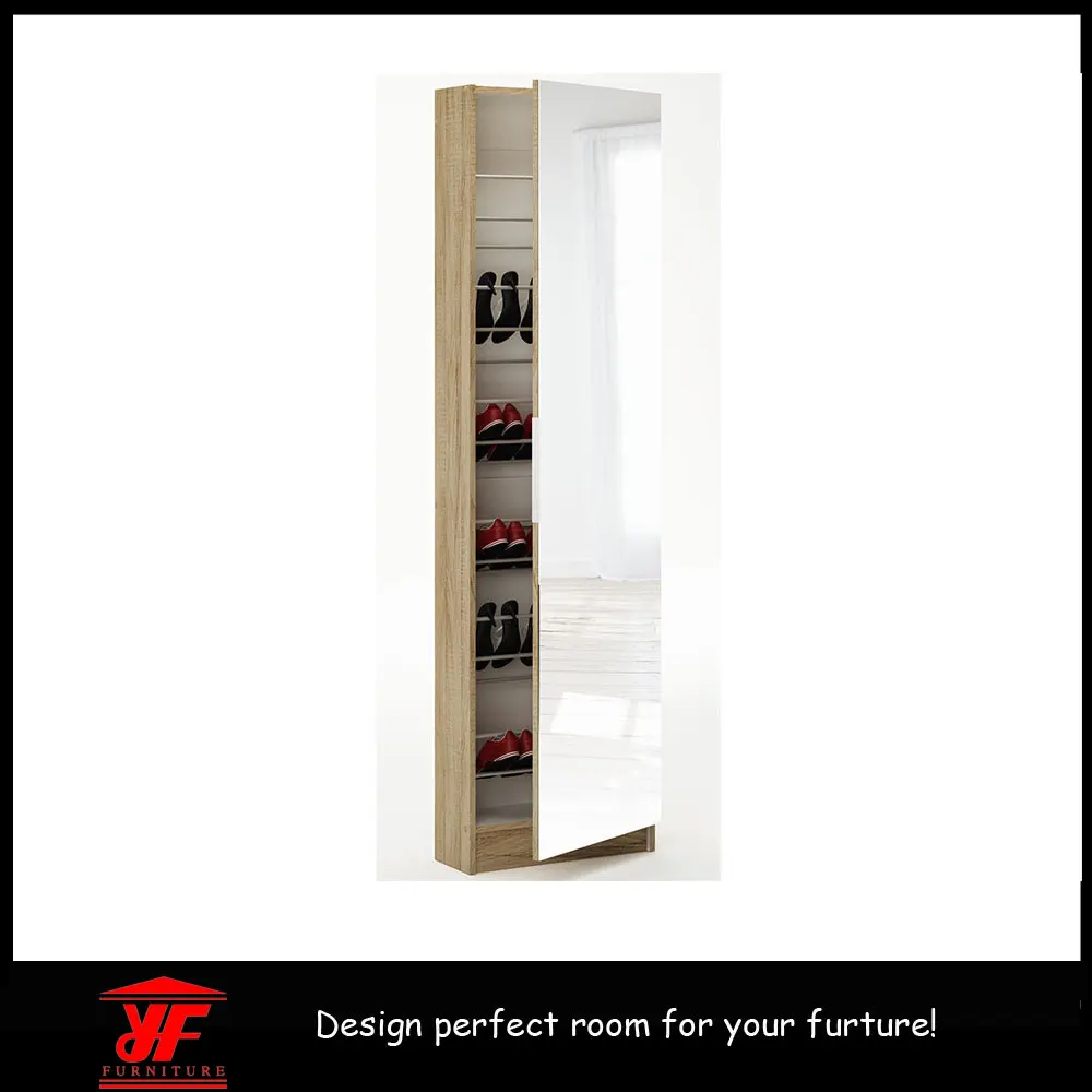 Hallway Furniture Corner Sliding Door Large Wooden Mirror Shoe Cabinet With Ventilation