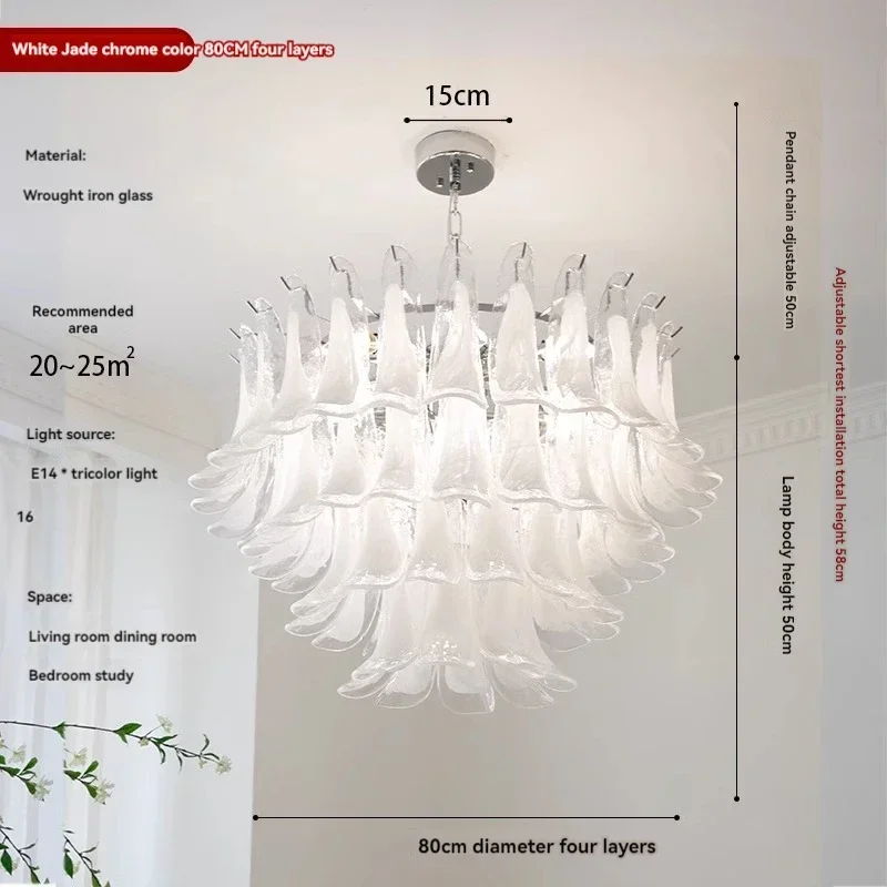Witte bloemblaadjes glazen kroonluchter, Franse takvormige kristallen hanglamp voor woonkamer en slaapkamer, luxe takkristallen kroonluchters
