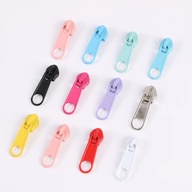 10Pcs/Set Mixed Color 5# Metal Nylon Zipper Slider Fashion Zipper Puller For DIY Handwork Bag Sewing Zipper Slider Tools