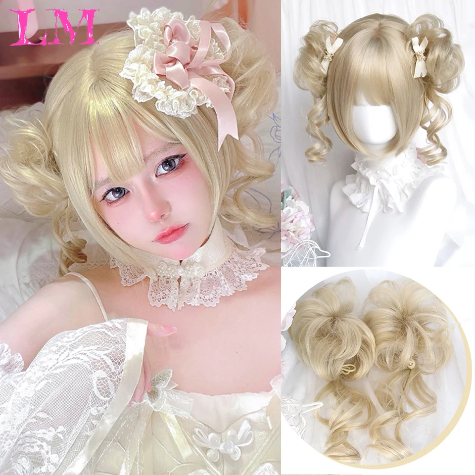 Blonde Short Curly Bob Synthetic Wigs with Bangs Platium Golden Lolita Cosplay Wigs for Women Daily Party Cosplay Heat Resistant